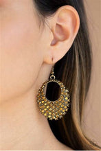 Load image into Gallery viewer, Paparazzi Fierce Flash Brass Oval Shaped Aurum Rhinestone Earrings
