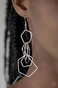 Paparazzi Five-Sided Fabulous Silver Earrings