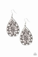 Load image into Gallery viewer, Flowering Finery White Floral Filigree Teardrop Earrings Paparazzi
