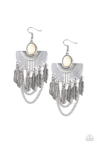 Sure Thing Chief White Stone Paparazzi Earrings