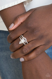 Paparazzi Timeless Tiara White Pearl and Rhinestone Ring