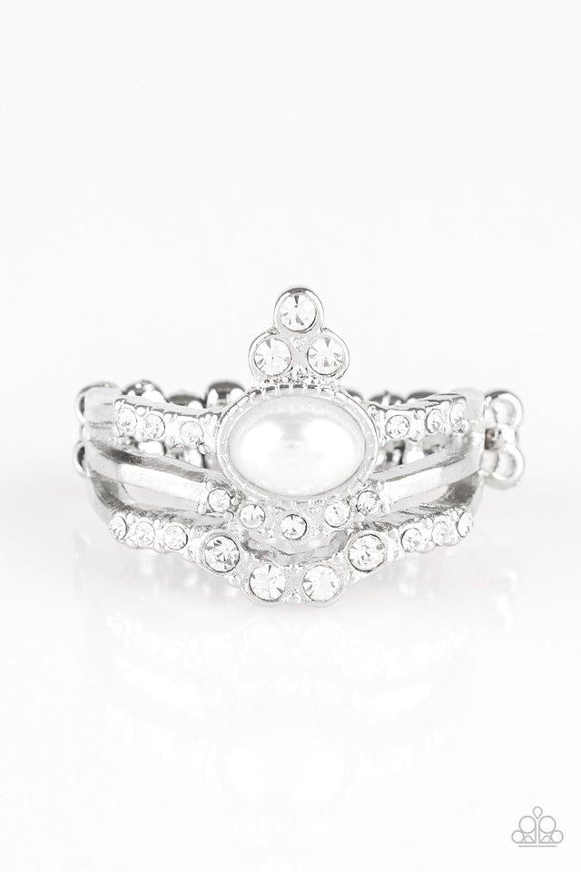 Paparazzi Timeless Tiara White Pearl and Rhinestone Ring