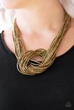 Load image into Gallery viewer, Knotted Knockout Seed Bead Necklace - Gunmetal Black, Brass, Cooper, Blue
