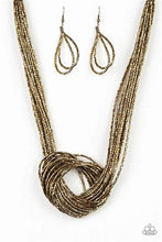 Load image into Gallery viewer, Knotted Knockout Seed Bead Necklace - Gunmetal Black, Brass, Cooper, Blue

