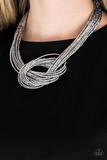 Load image into Gallery viewer, Knotted Knockout Seed Bead Necklace - Gunmetal Black, Brass, Cooper, Blue
