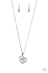 Paparazzi Mom Moments Silver and White Rhinestone Heart Shape Pendant Short Necklace