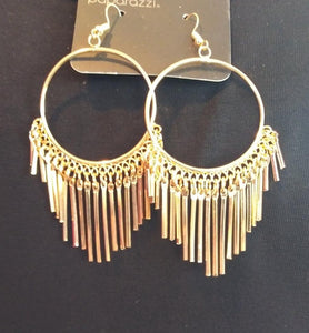 Paparazzi Sol Food Gold Hoop Fringe Earrings