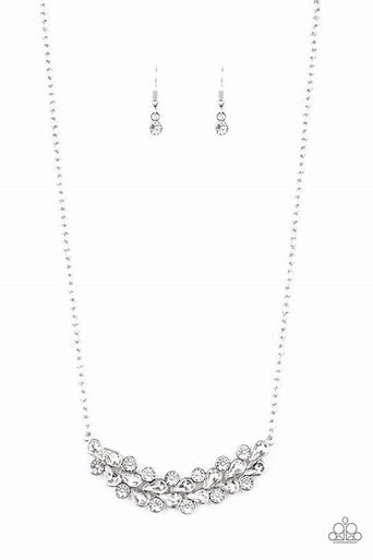 Paparazzi - Special Treatment - White Rhinestone Silver Crescent Necklace