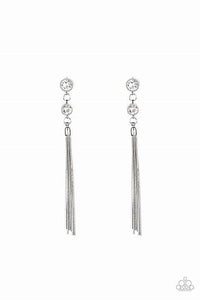 Paparazzi Tassel Twinkle White Rhinestone Post Earrings